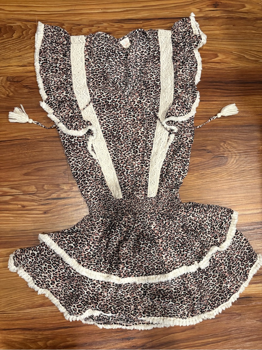 Surf Gypsy Brown Leopard-Print Mini Dress with Cream Crochet